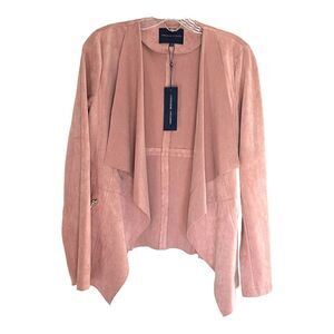 New Adrienne Vittadini Faux Suede Jacket Dusty Pink Open Flutter Front Women XS